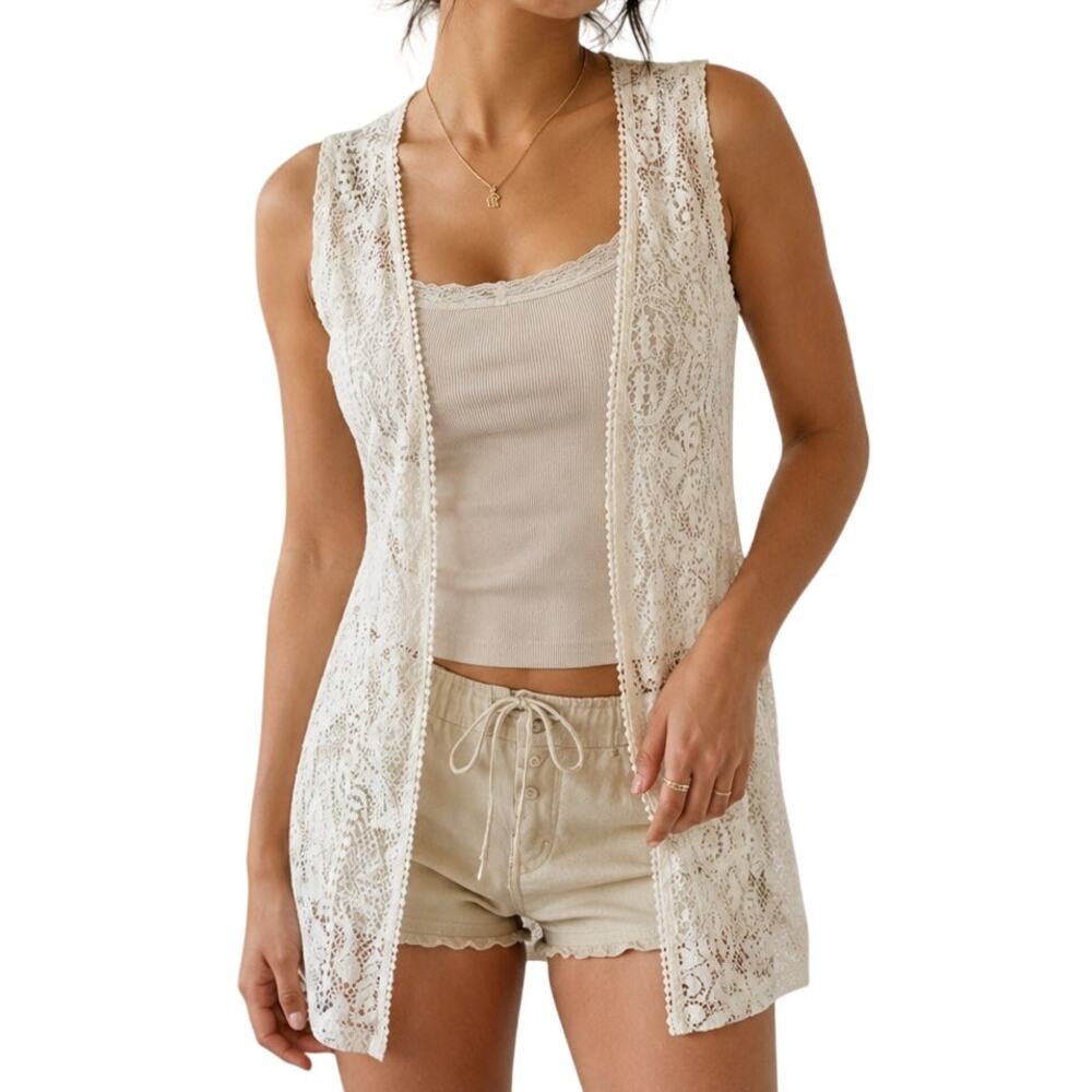 Mudd Ivory Crochet Open Cardigan XS/S Y2K Coquette Boho Lace
